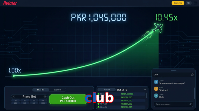 Main screen of Club aviator page for PK players