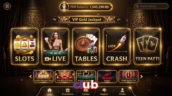 Main screen of Club casino page for PK players